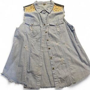 BKE Women’s XL Sleeveless Denim Vest Lace Open Back